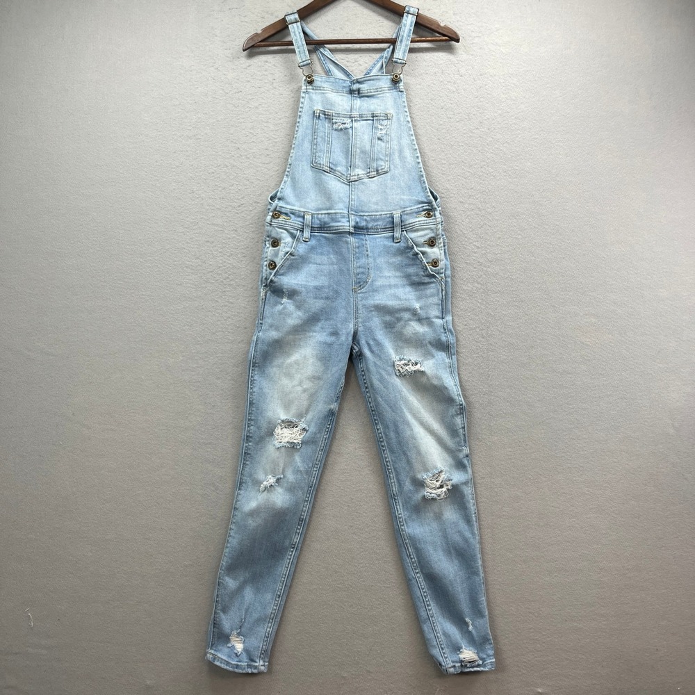 Sneak Peek Denim Overalls Womens S Light Blue Distressed Ripped Y2K Grunge